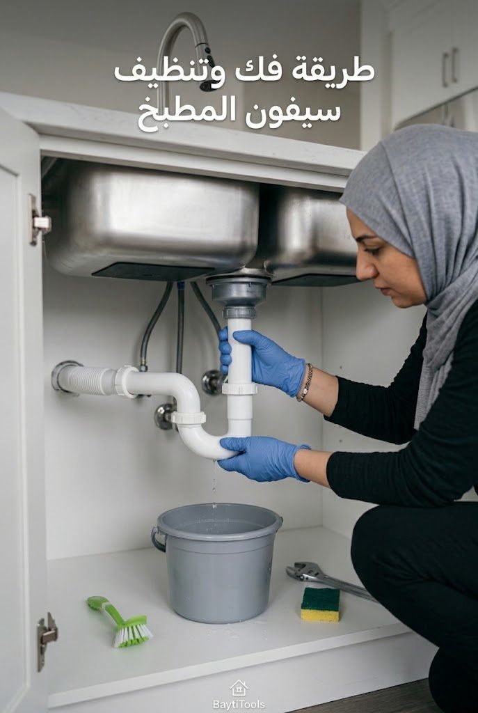خطوات فك وتنظيف سيفون حوض المطبخ لإزالة العوالق والترسبات
